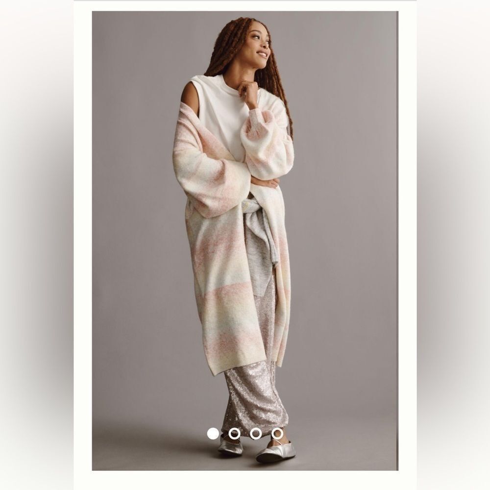 By Anthropologie Cozy Ombre Stripe Duster Sweater color: Ivory Combo